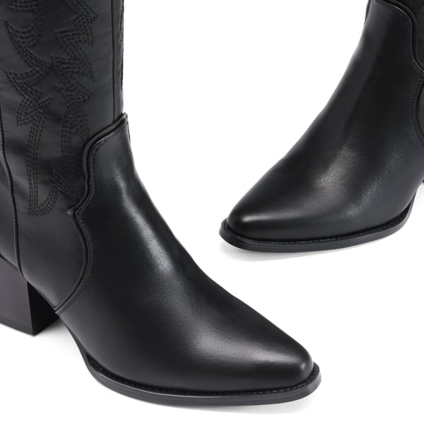 Dallas Embroidered Western Cowboy Knee High Boots - BLACK PU - 3